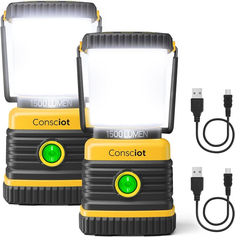 Consciot LED Camping Lantern, C02 USB-C Rechargeable Camping Lights, 1500LM, 5 Light Modes, Up to 100H Run Time, IPX4 Waterproof, Dimmable Tent Lights for Power Outages - Image 1